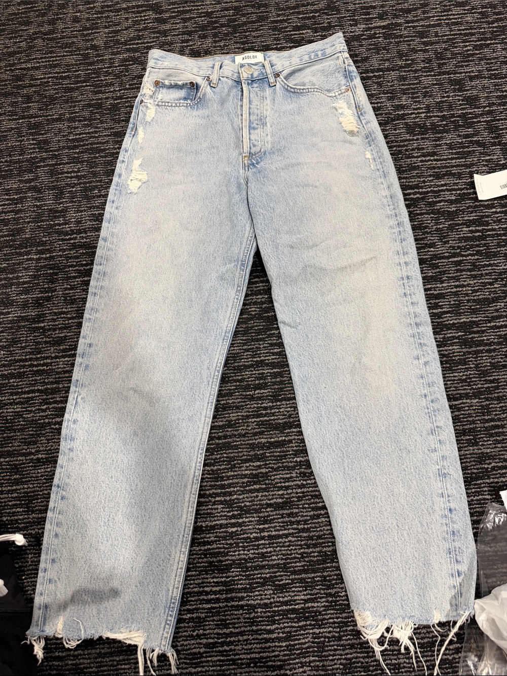 Agolde Light Wash Relaxed Straight Distressed Jeans